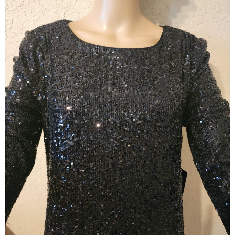 NWT Express Sequined Dress Black Long Sleeved Size M - Picture 5 of 11